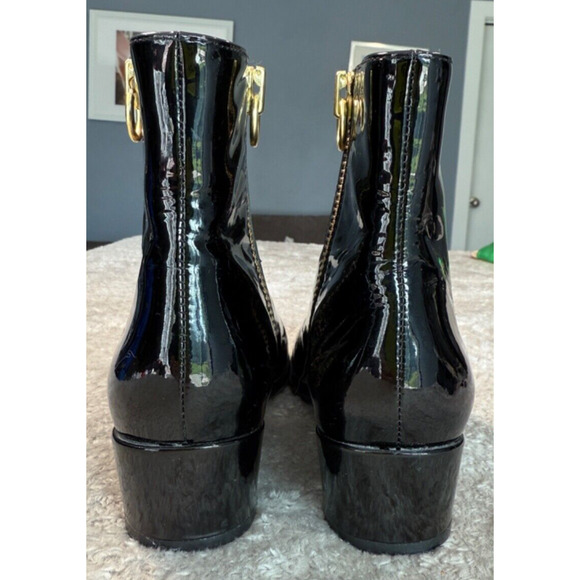 Joie Black Patent Leather Square Toe Gold Zip Ankle Boots Womens Size 6 EU 36 - Picture 4 of 7